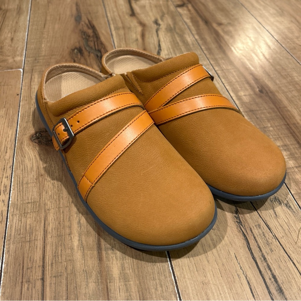 Spenco Sydney Slide Nubuck Leather Orthotic Slip On Cognac US Women's Size 7.5